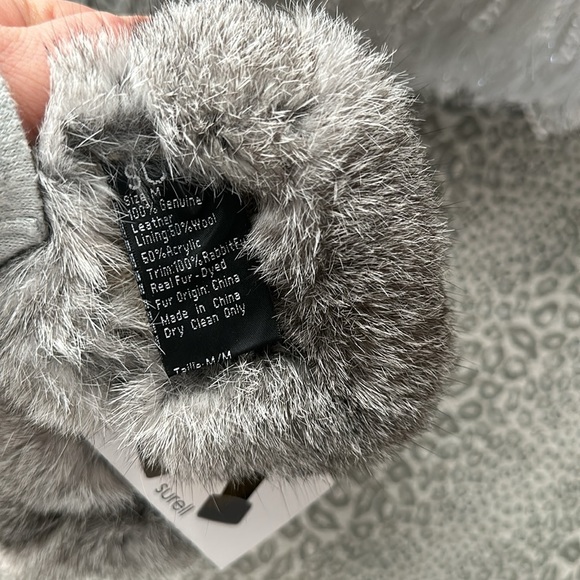 Surell genuine leather with rabbit fur trim gloves size medium - Picture 5 of 6